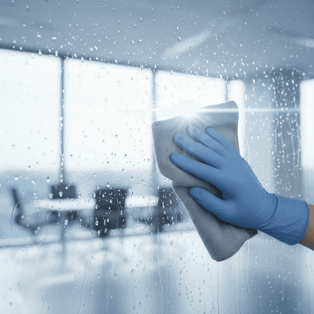 Professional window cleaner working on commercial property in Paris, Kentucky